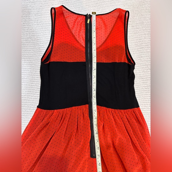 Eric & Lani dress, Size M. Red sheer with tiny black polka dots. EUC. - Picture 11 of 12